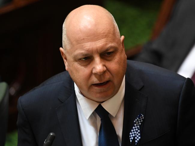 Victorian Treasurer Tim Pallas speaks during question time in the Legislative Council at the Parliament of Victoria at Parliament House in Melbourne, Thursday, April 23, 2020. (AAP Image/James Ross) NO ARCHIVINGe