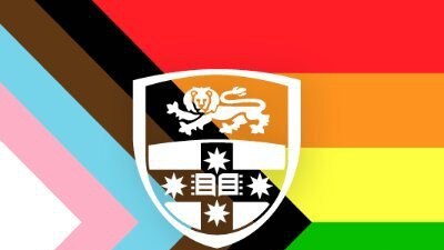 The University of Sydney’s logo over the ‘progress flag’ it has endorsed.