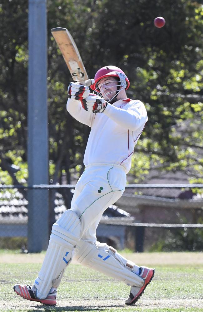 Eoghan Delany punishes a pull shot on his way to a century in his first match as Preston captain. Picture: James Ross.