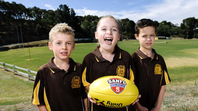 Houghton Raiders juniors Luke Schultz and twins Annelise and Brodie Lovell, in 2018 Picture: AAP/Morgan Sette