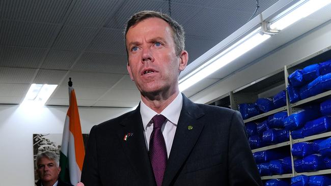 MELBOURNE, AUSTRALIA - NewsWire Photos APRIL 2, 2022: Minister for Trade, Tourism and Investment Dan Tehan press conference about signing the trade agreement with Indiain Melbourne.Picture: NCA NewsWire / Luis Enrique Ascui