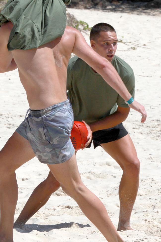 The Southport Sharks VFL team during a preseason training camp at Tallebudgera Beach. Picture: Mike Batterham