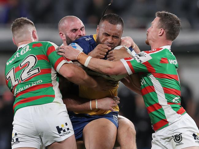 Junior Paulo of the Eels attempted to carry the team on his broad back. Picture: Matt King/Getty Images