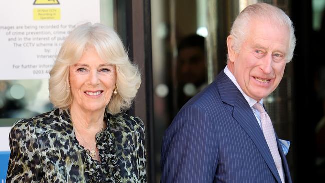 King Charles and Queen Camilla smile as they arrive to visit the University College Hospital Macmillan Cancer Centre in London. Picture: Getty Images