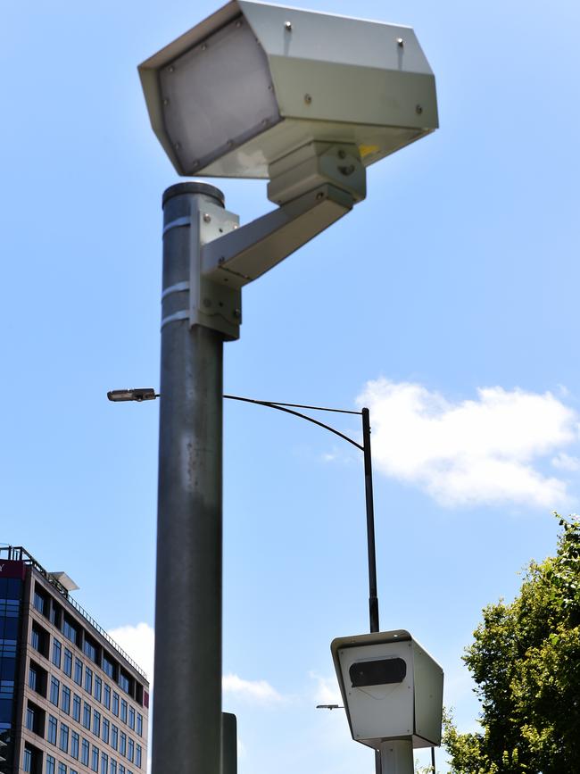 The cameras at the intersection of King and La Trobe streets. Picture: Tony Gough