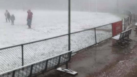 The ski slopes of the Olinda Recreation Reserve on Saturday morning. Picture: Olinda Ferny Creek Football Netball Club facebook