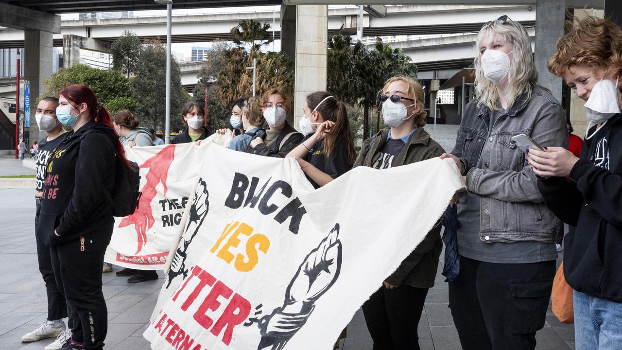 Black Lives Matter protesters were in attendance. Picture: NewsWire / Monique Harmer