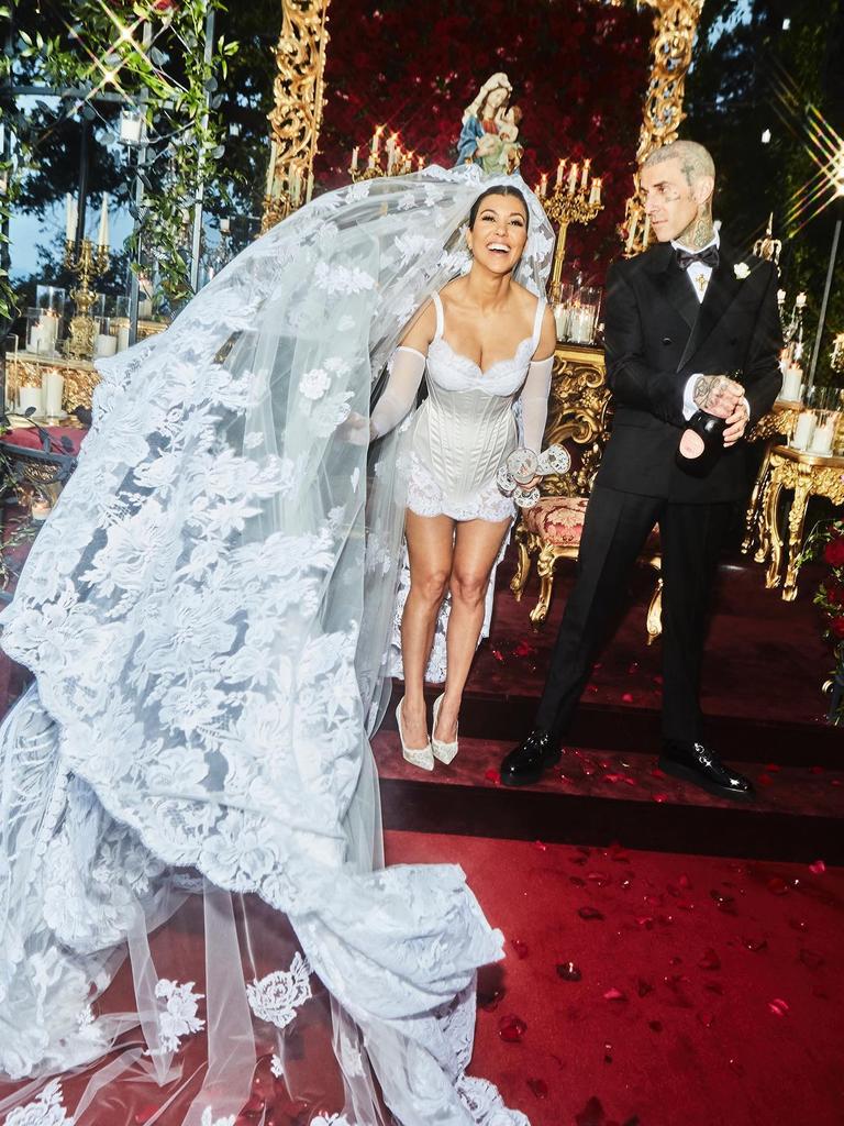 Kourtney Kardashian and Travis Barker on their wedding day in May 2022. Picture: Instagram/@kourtneykardashian