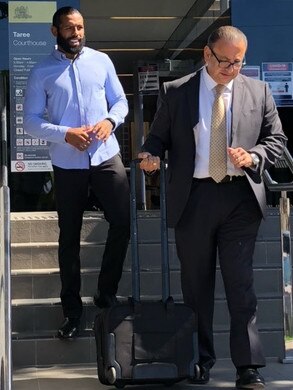 Josh Addo-Carr and Mr Tabchouri at Taree Local Court on Friday. Pic Daniel Mills