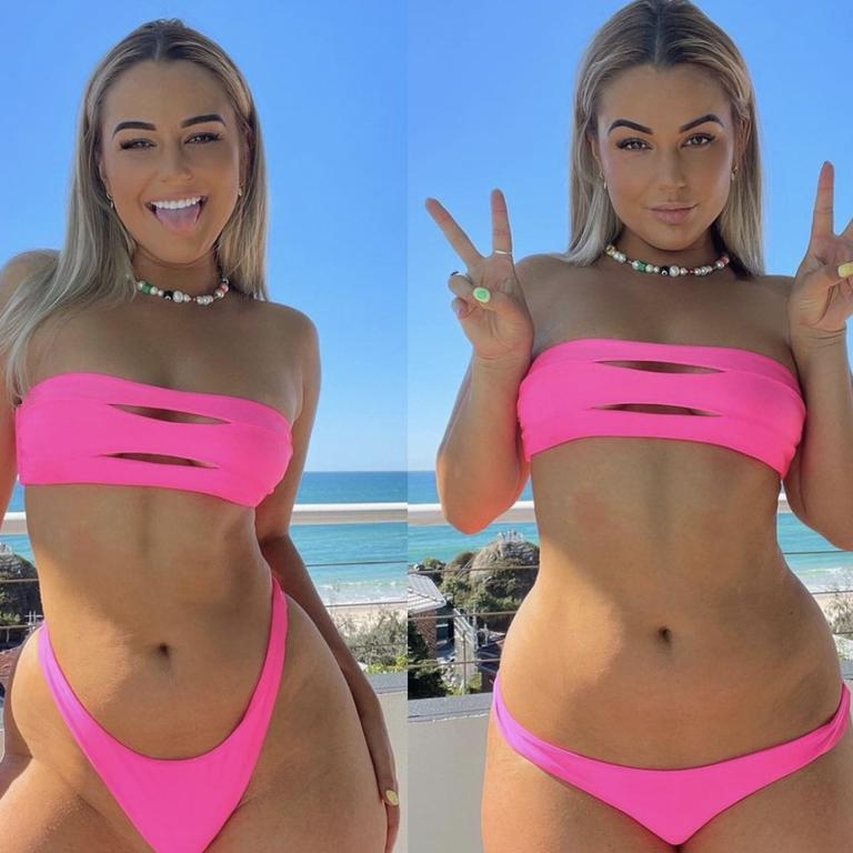 Influencer and bikini designer Karina Irby shared how wearing your bikini bottoms a certain way could ‘dramatically’ change your appearance. Picture: Instagram/Karina Irby