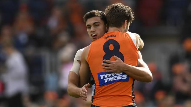 Tim Taranto and Callan Ward celebrate. Pic: AAP