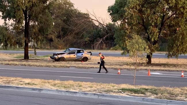 Major Collision Investigation Unit police comb the scene. Picture: Josh Fagan