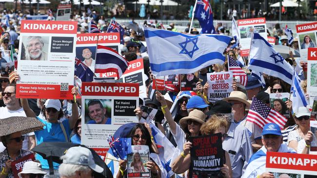 People seen during the Set Them Free solidarity vigil in Sydney on Sunday, honouring victims from Israel. Picture: John Feder