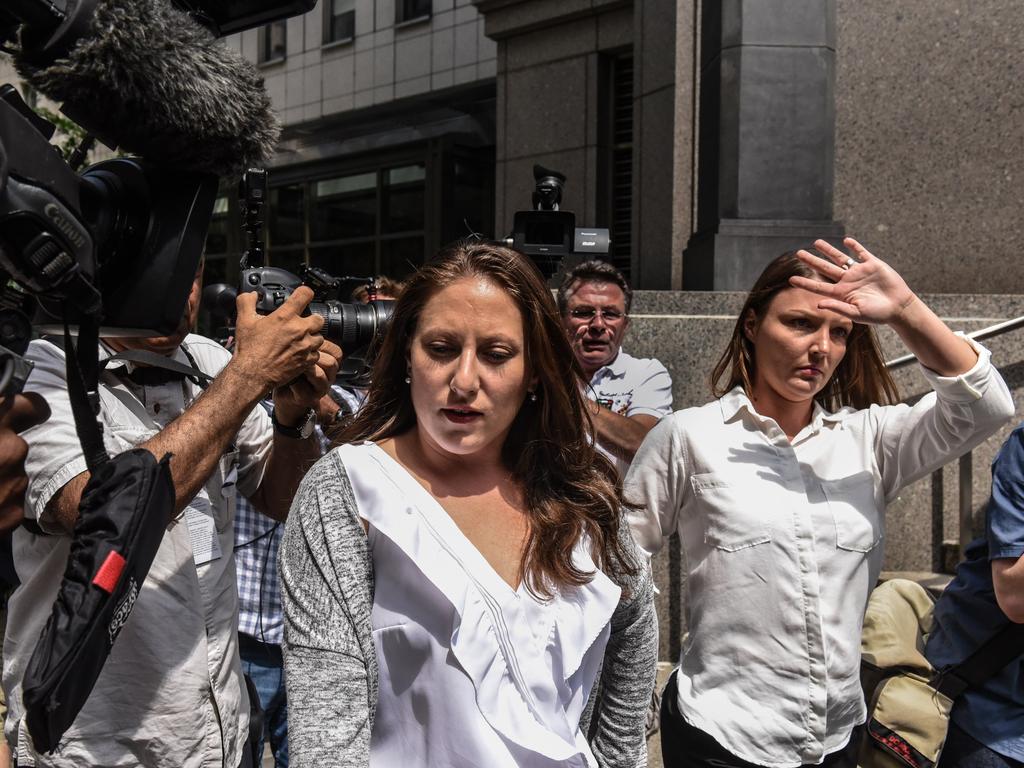 Accusers Michelle Licata and Courtney Wild at Epstein’s latest hearing. Picture: Stephanie Keith/Getty Images/AFP
