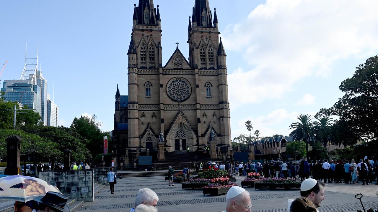 A large line of mourners outside the church. Picture: NCA NewsWire / Jeremy Piper