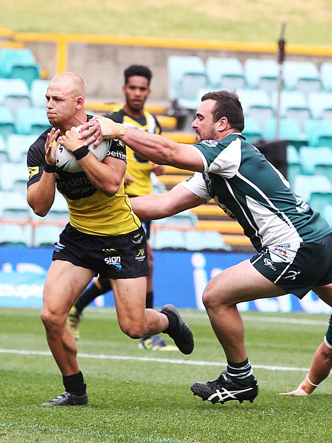 Speechley (carrying ball) playing for Mounties in 2017. Picture: Danny Aarons