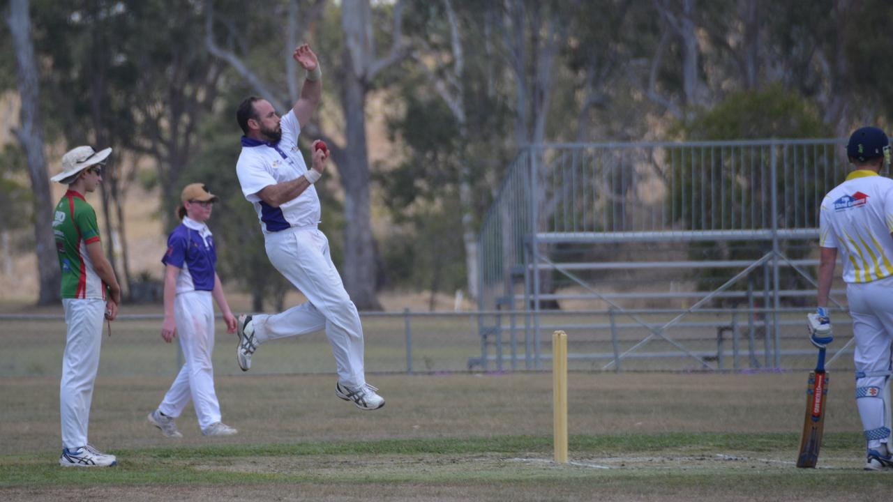 Nanango Scorpion's Barry Heyns serves the ball to Wondai at the senior cricket match in Wondai on Saturday, November 16. (Photo: Jessica McGrath)