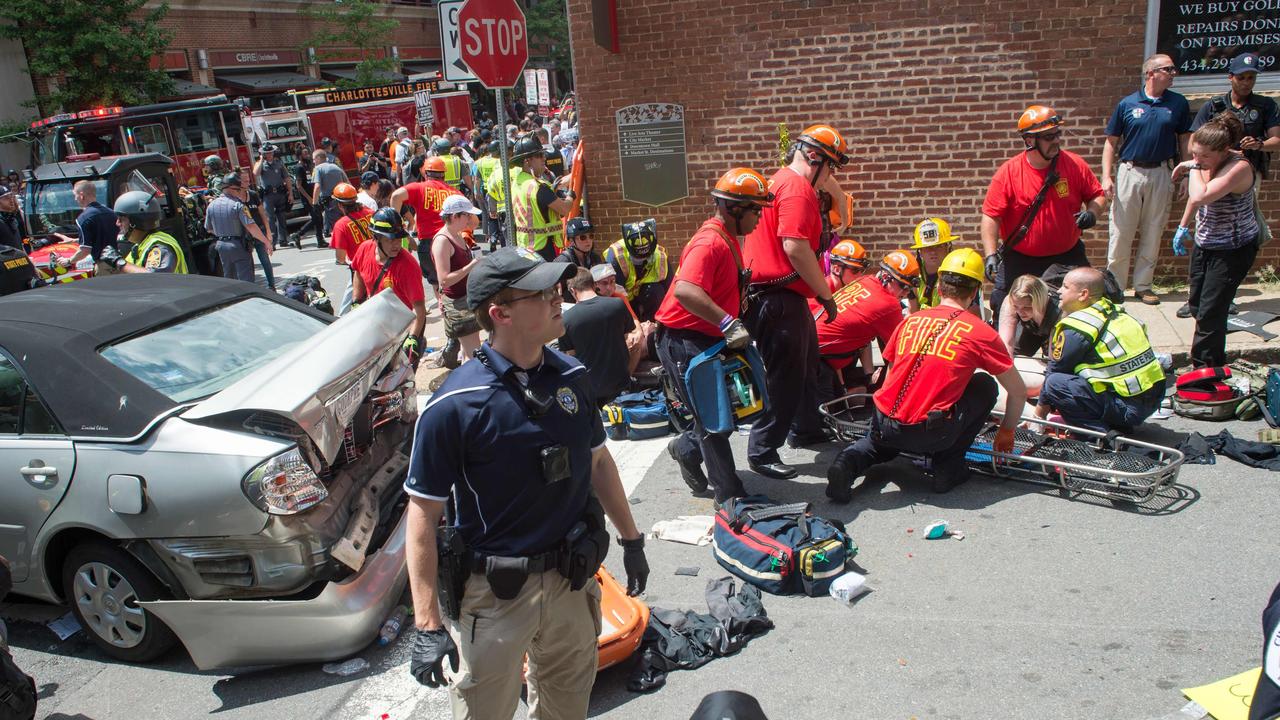 A car ran into a crowd of protesters in Charlottesville in 2017. Picture: Paul J. Richards