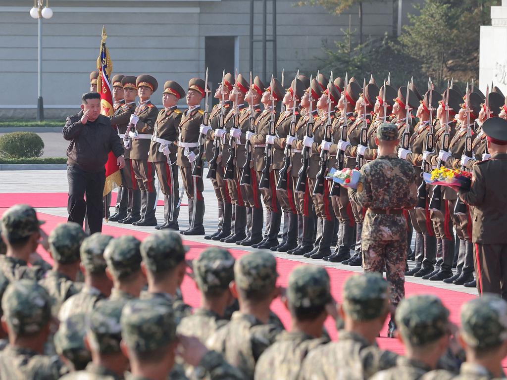 North Korea's leader Kim Jong-un (C) visiting the command of the 2nd Corps of the Korean People's Army, at an undisclosed location in North Korea, October 17, 2024. Picture: KCNA via KNS/AFP