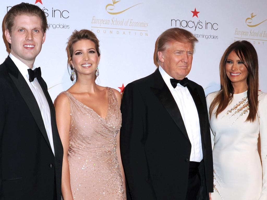 Melania (right) with Trump and (left) Eric Trump and Ivanka Trump, whose campaign to capture more limelight has been blocked by the First Lady. Picture: Splash News