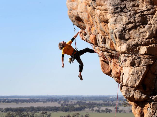 Climber John Fischer on Castle Crag at Mt Arapiles. Picture: David Geraghty