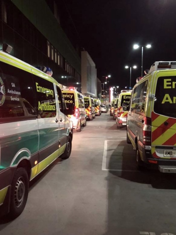 Eighteen ambulances were queued for hours trying to transfer patients to the hospital but there was a lack of beds. Picture: Ambulance Employees Association