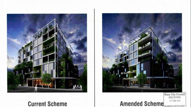 The first proposal for a nine-storey apartment block (left) and the amended design as shown in the artists impressions.