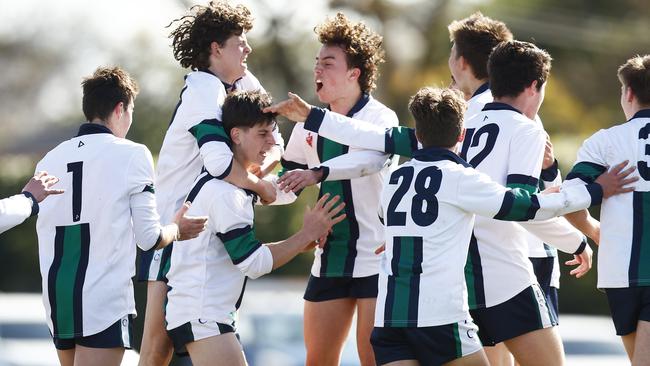 St Patrick's College celebrate a goal to Jack Capuana. Picture: Daniel Pockett/AFL Photos/via Getty Images