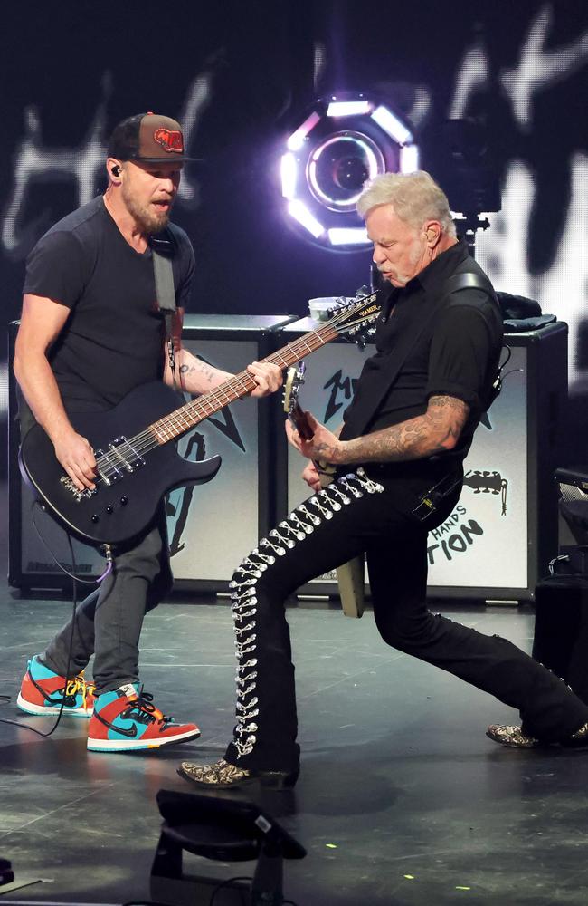 Jeff Ament and James Hetfield of Metallica. Picture: Getty Images via AFP