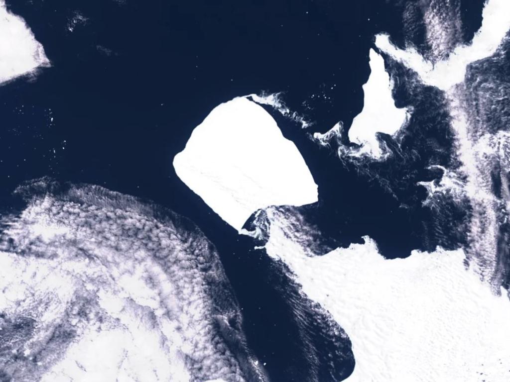 A satellite shot of the a23a iceberg from the Copernicus Sentinel 3 satellite.