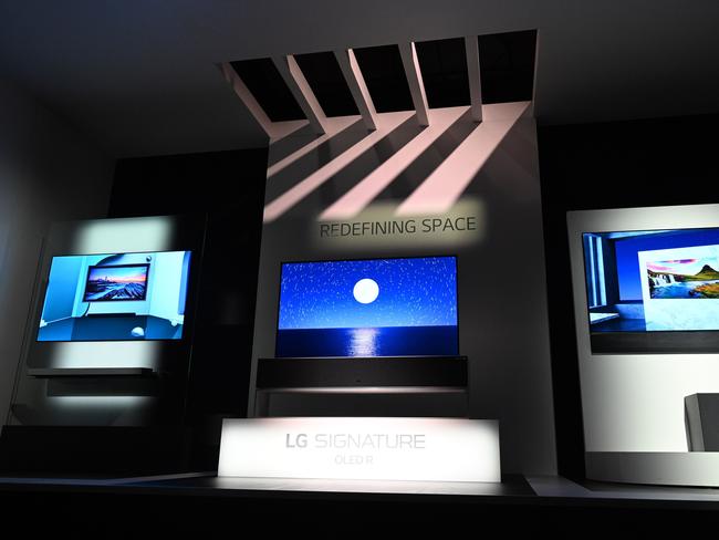 LG's latest LG GX series OLED 4 K and 8K television are seen at the 2020 Consumer Electronics Show in Las Vegas, Nevada. Picture: AFP