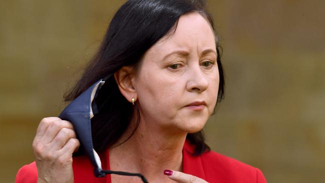 BRISBANE, AUSTRALIA - NewsWire Photos JANUARY 18, 2022:Health Minister Yvette D'Ath talks at the press conference at the Speakers Green, Parliament House.Picture: NCA NewsWire / John Gass