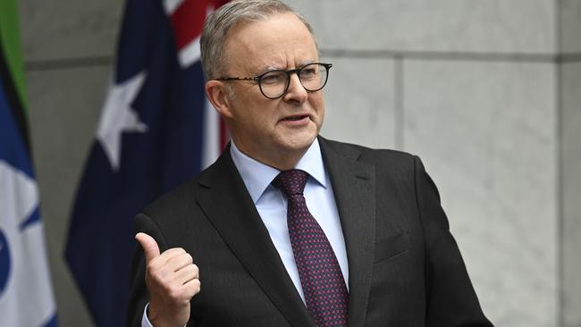 Anthony Albanese is using changed circumstances as cover for breaking his election commitment to deliver stage three tax cuts in full. Picture: NCA NewsWire / Martin Ollman