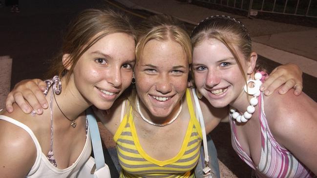 Alison Stocker, Berri Jones and Melissa Young celebrate New Year’s Eve at Mooloolaba in 2003. Picture: Barry Leddicoat.