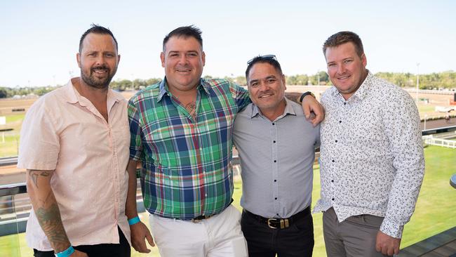 Alex jenner, Brendan Cunningham, Marc Calkin and Steele Bolton at the 2023 Darwin Cup Carnival Guineas Day. Picture: Pema Tamang Pakhrin