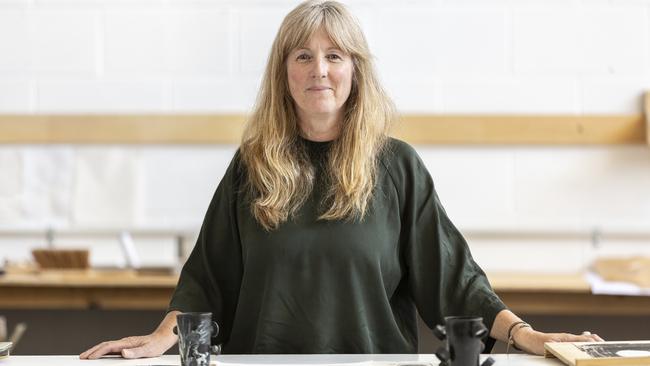 South Australian sculptor and contemporary artist Michelle Nikou, pictured in her studio, has been awarded the 2024 Guildhouse Fellowship. Picture: Saul Steed, AGSA