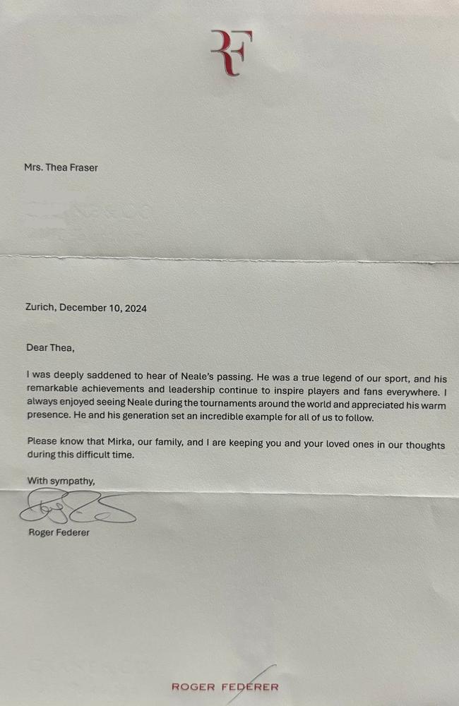 Roger Federer's letter to Thea Fraser.