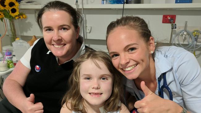 Nurses at the Epworth with Freyja Christiansen before surgery in 2018. Image: Supplied.