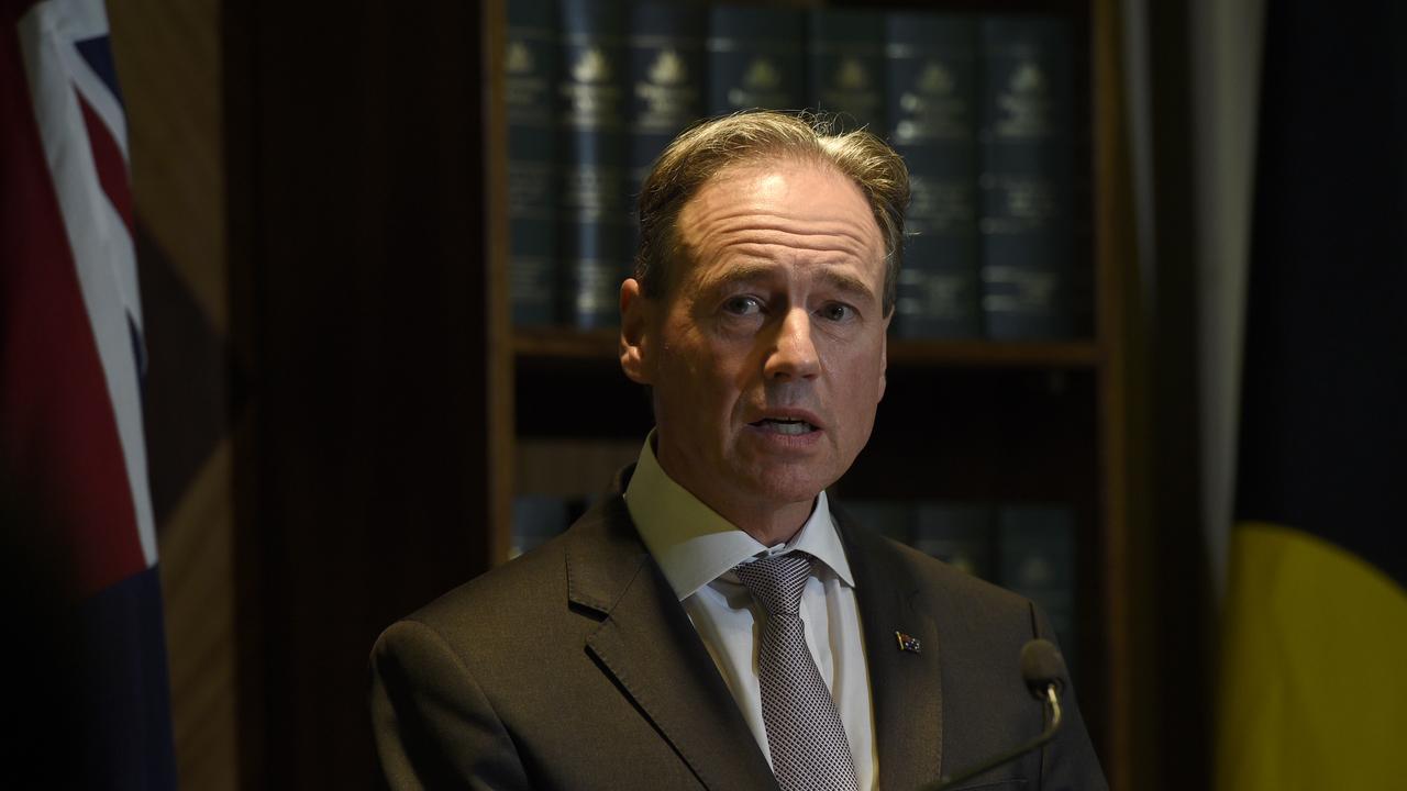 Federal Health Minister Greg Hunt speaks to the media. Picture: NCA NewsWire / Andrew Henshaw