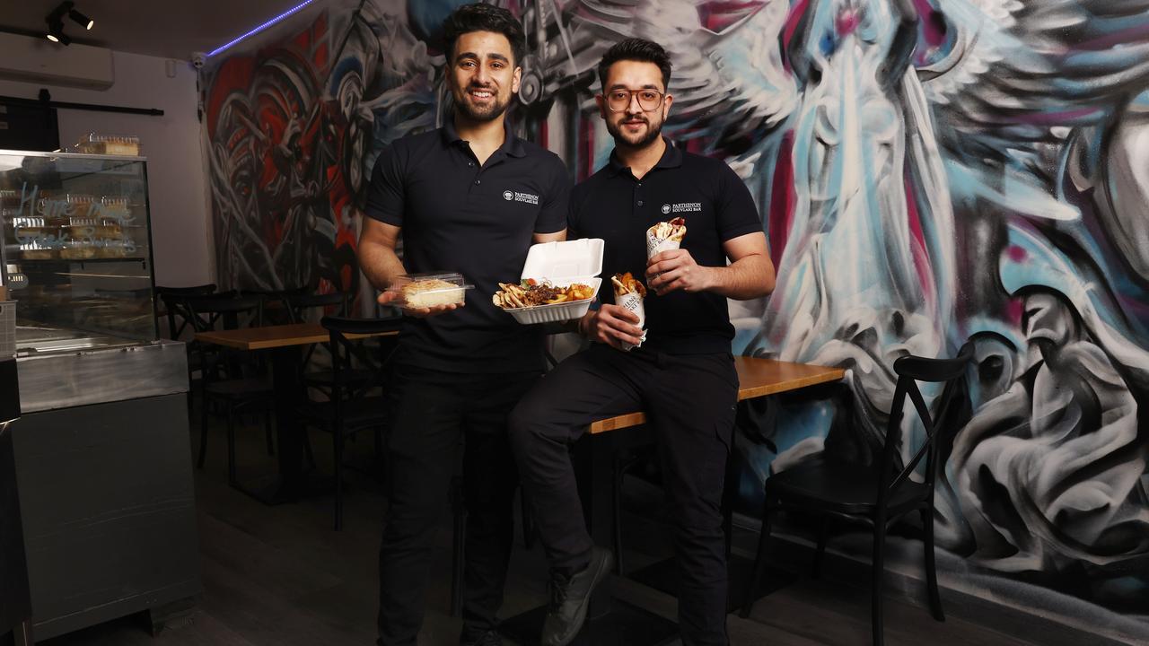 Himan Kapoor and Saky Ahuja two of the owners of Parthenon Souvlaki Bar in North Hobart. Parthenon Souvlaki Bar has returned to North Hobart, adding to the souvlaki bar the owners opened in Moonah in the past year. Picture: Nikki Davis-Jones