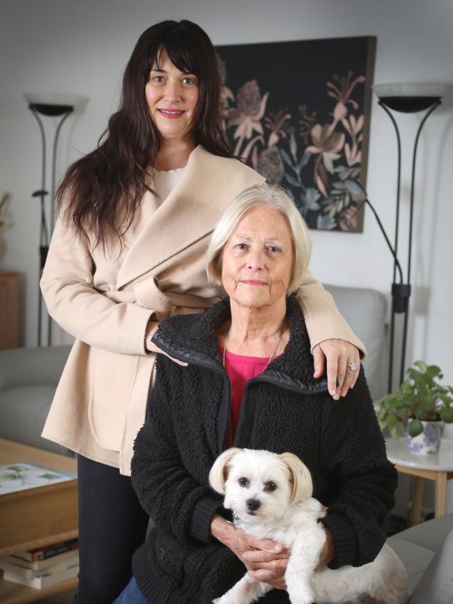 Gillian Lane at home with her daughter, Amanda Lane, and dog Alfie. Picture Dean Martin