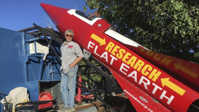 Mike Hughes with his steam-powered rocket. Picture: AP