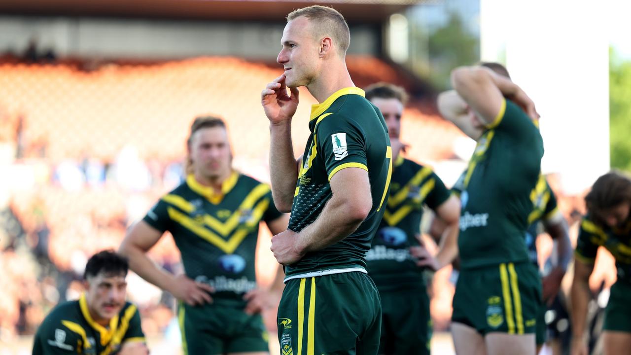 HAMILTON, NEW ZEALAND - NOVEMBER 04: Daly Cherry-Evans of Australia looks dejected following the Men's Pacific Championship Final match between Australia Kangaroos and New Zealand Kiwis at Waikato Stadium on November 04, 2023 in Hamilton, New Zealand. (Photo by Phil Walter/Getty Images)