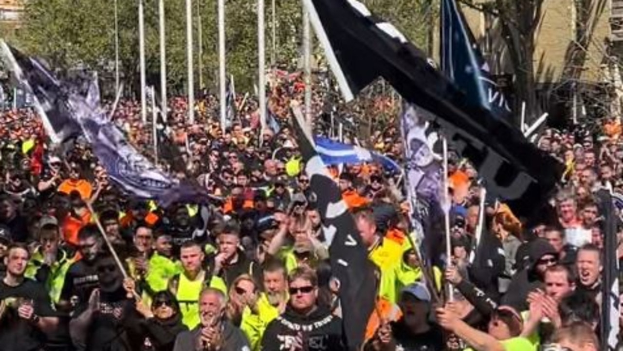 The workers are protesting the CFMEU’s forced administration. Picture: NewsWire