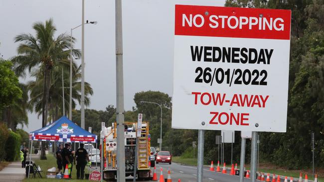 Police have set up a checkpoint on SeaWorld Dr. Picture: Glenn Hampson