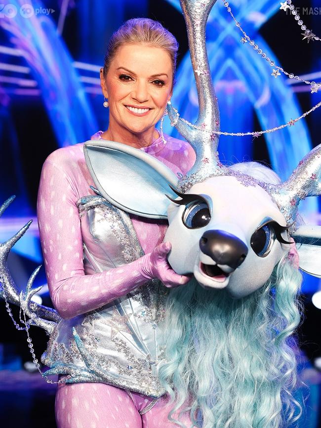 10 News long-time presenter Sandra Sully was the surprising reveal as The Fawn on The Masked Singer, Picture: Ten