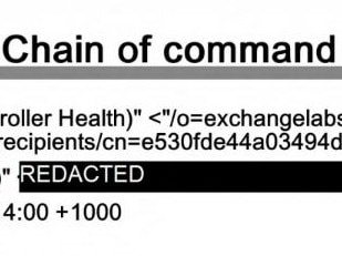 An email by a DHHS senior official refers to the chain of command governing the hotel detention scheme. Supplied.