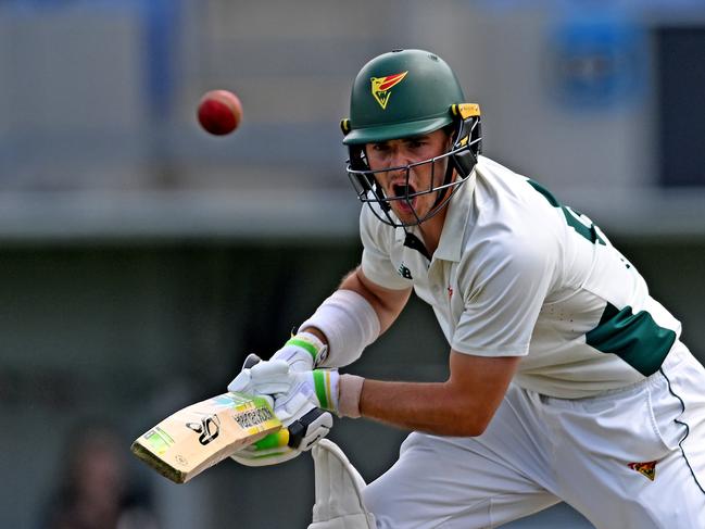 HOBART, AUSTRALIA - DECEMBER 09: Tim Ward of the Tigers bats during the Sheffield Shield match between Tasmania and South Australia at Blundstone Arena, on December 09, 2024, in Hobart, Australia. (Photo by Steve Bell/Getty Images)