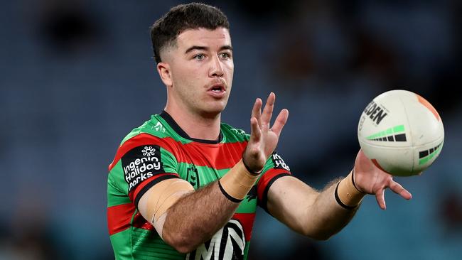 SYDNEY, AUSTRALIA - APRIL 13: Dean Hawkins of the Rabbitohs warms up prior to the round six NRL match between South Sydney Rabbitohs and Cronulla Sharks at Accor Stadium, on April 13, 2024, in Sydney, Australia. (Photo by Brendon Thorne/Getty Images)