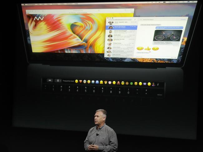 Phil Schiller, Apple's senior vice president of worldwide marketing, speaks about the Touch Bar.  Picture:  AP